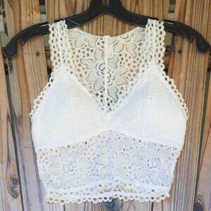 Lace Padded Wide Band Bralette - T-back - Ivory White